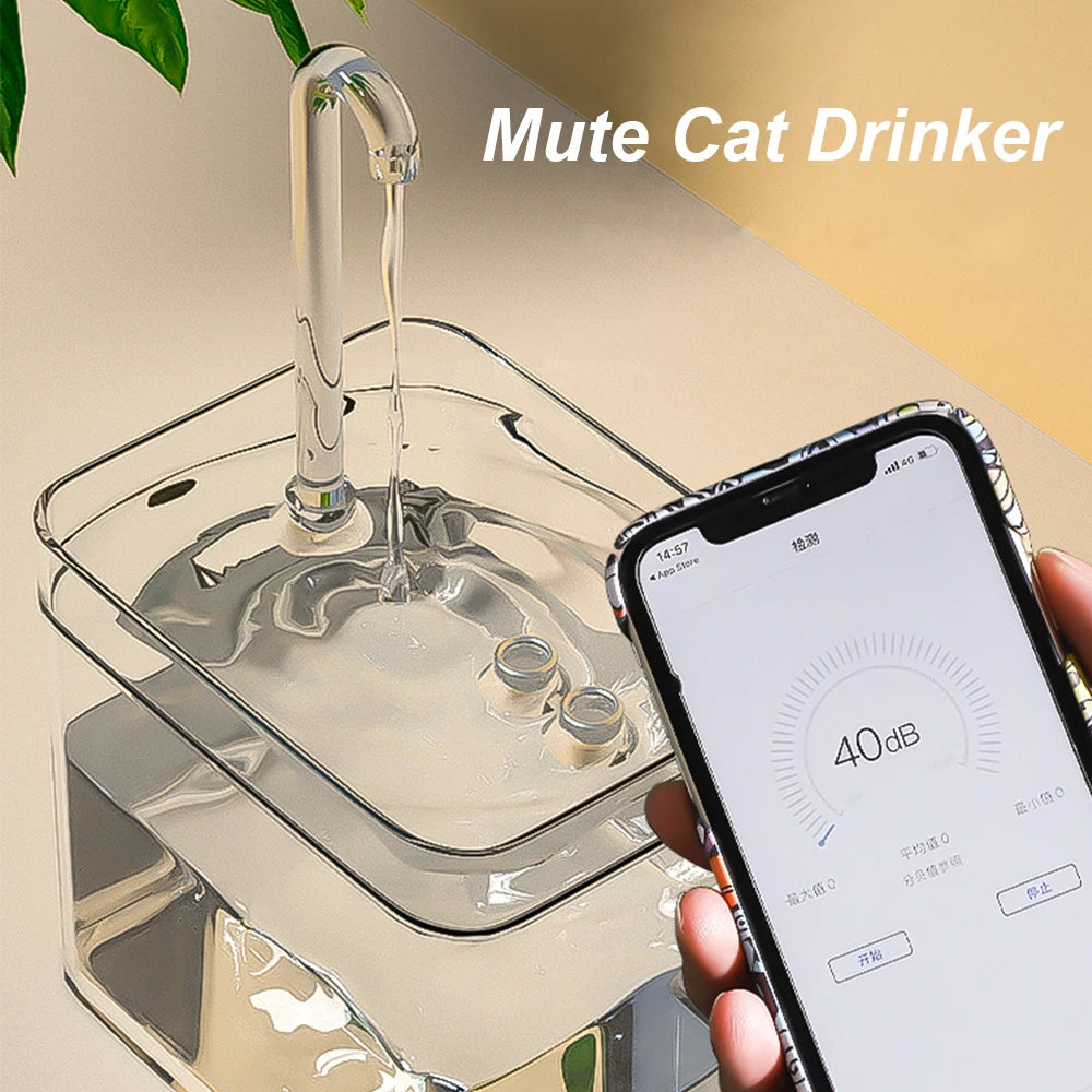 Fontaine à eau transparente USB silencieuse pour chat – Filtre automatique, 1,5 L