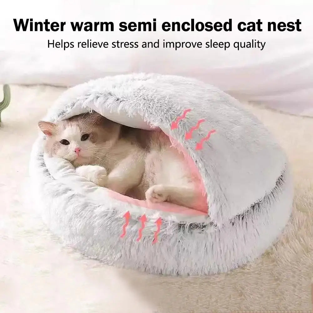 Soft Plush Pet Bed with Cover Round Cat Bed Pet Mattress Warm Cat Dog 2 in 1 Sleeping Nest Cave for Small Dogs Or Cats