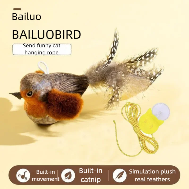 Interactive Cat Toy Electric Simulation Bird With Chirping Sound Flapping Wings Plush Chew Bite Toy For Kittens Cats Pet Supplie