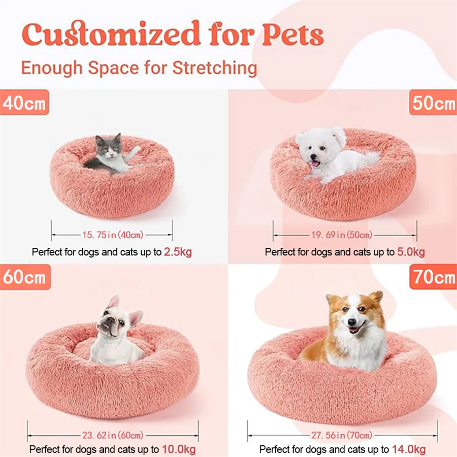 Soft Pet Cat Bed Pad Plush Warm Faux Fur Dog Calm Bed Donut Round Bed Comfortable Sleeping Washable for Small Medium Dog and Cat