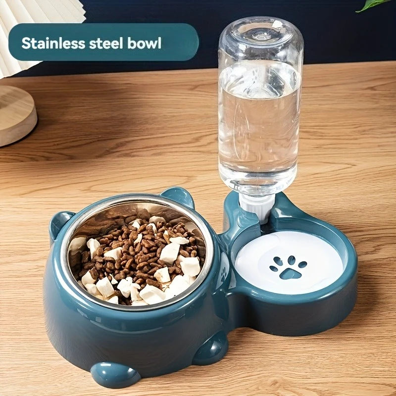 Automatic Pet Feeder and Water Dispenser, Integrated Feeding System for Cats and Dogs, No Battery or Power Needed, Slanted Opening