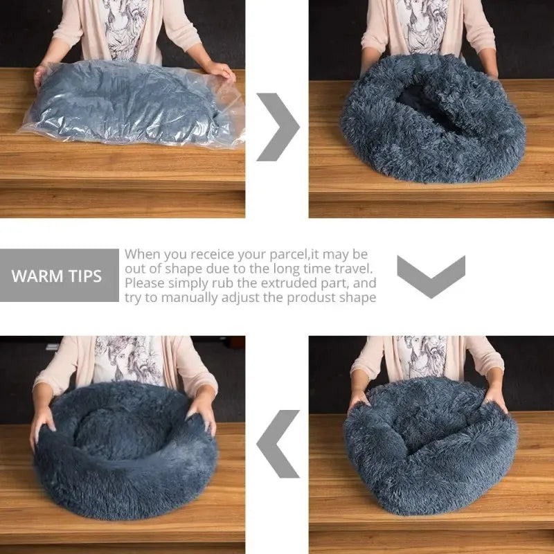 Lit donut super doux lavable pour chat et chien — confort hivernal optimal
