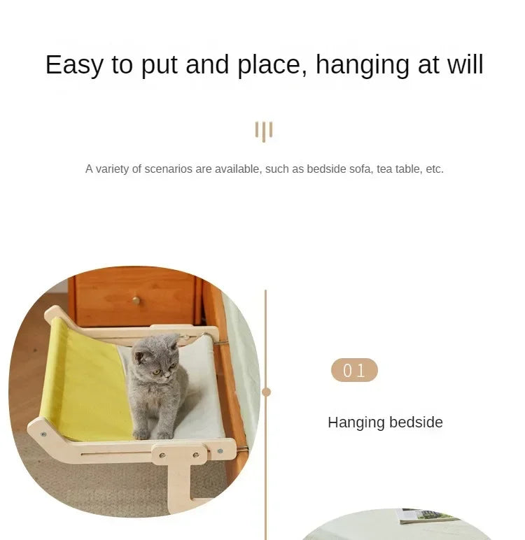 Window Mounted Cat Hammock Solid Wood Hanging Bed Sunbathing Nest for Cats Winter Pet Supplies Space Saving Indoor Furniture