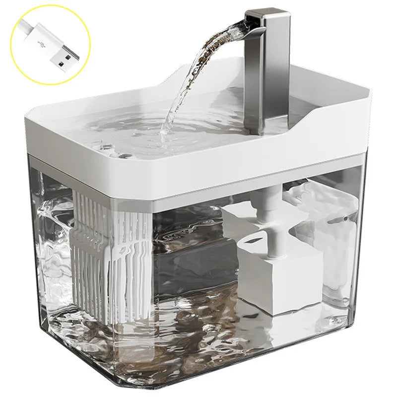 Cat Water Fountain with Auto Filter Transparent Anti-Dry Burning Recirculating Dispenser Includes Pump for Cats