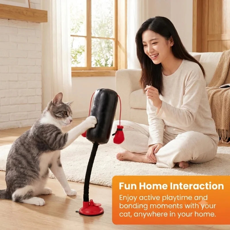 Interactive Cat Speed Bag Toy with Spring Gooseneck Self-Play Boxing Toy Relieves Boredom Exercise Training Gift for Kittens