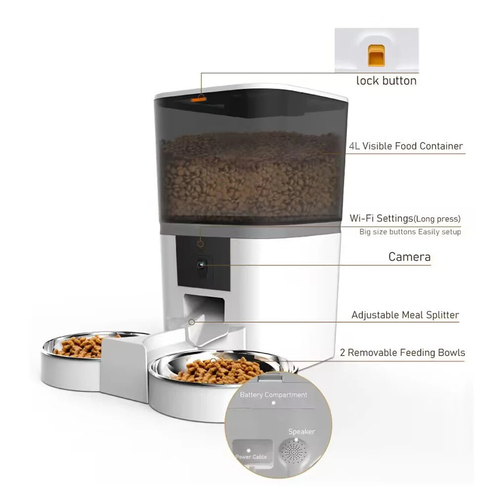 Double Meal Automatic Cat Feeder, Cat Feeder With Video, Tuya WIFI Automatic Dog Feeder, Programmable Pet Feeder, Multiple Models