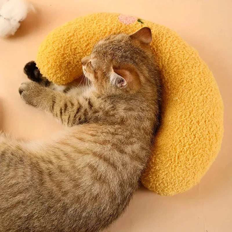 U-Shaped Pet Pillow Soft Plush Neck Support Cushion with Cute Embroidery for Cats Dogs Small Pets Sleeping Rest