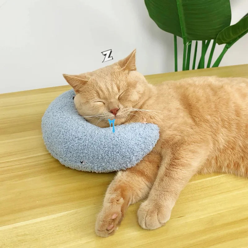 Oreiller apaisant en U pour chat et chiot — coussin soutien cervical pour sommeil profond