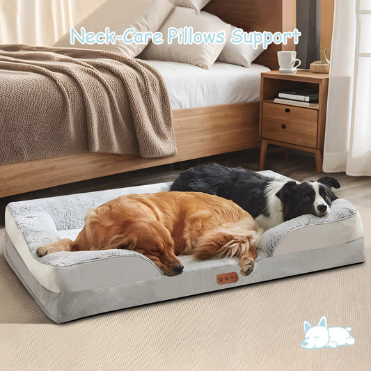 Lit orthopédique en mousse mémoire avec accoudoir en C pour chien et chat — canapé confortable
