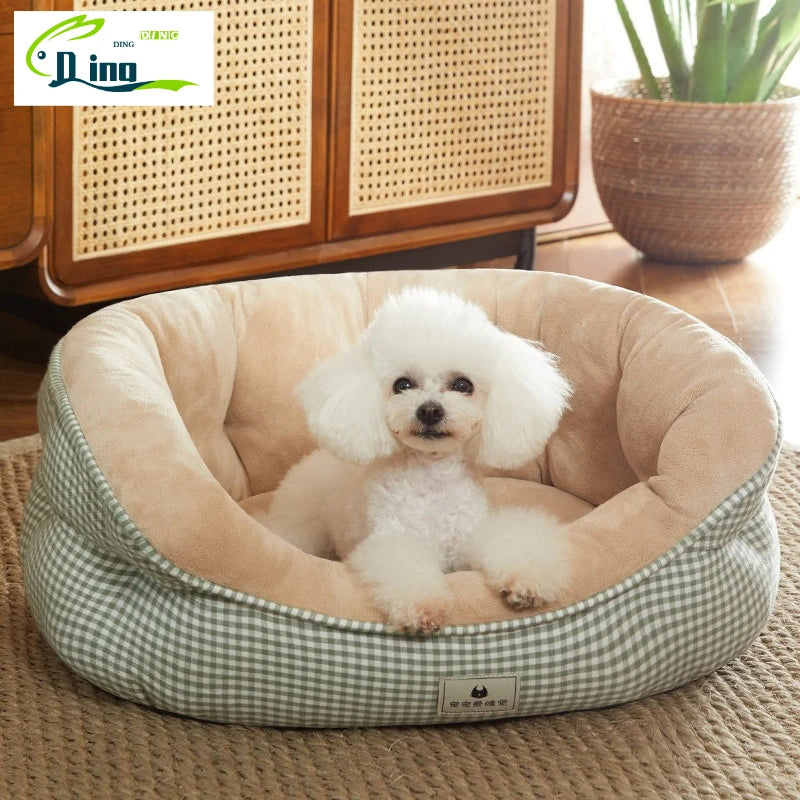 Lit canapé rond en peluche apaisant pour petits et moyens chiens et chats — hiver