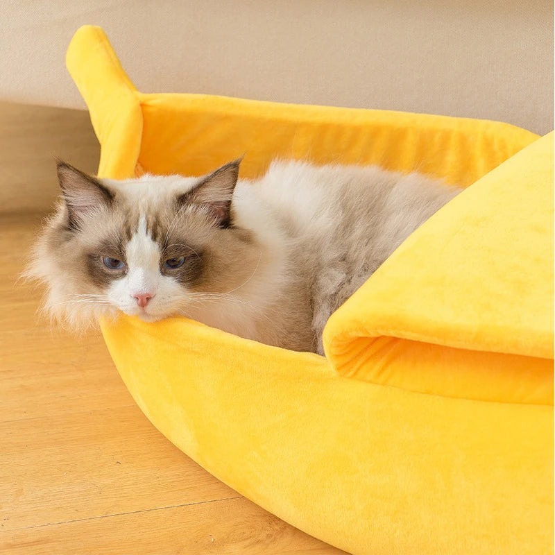 Lit banane original pour chat et petit chien — forme créative et confortable