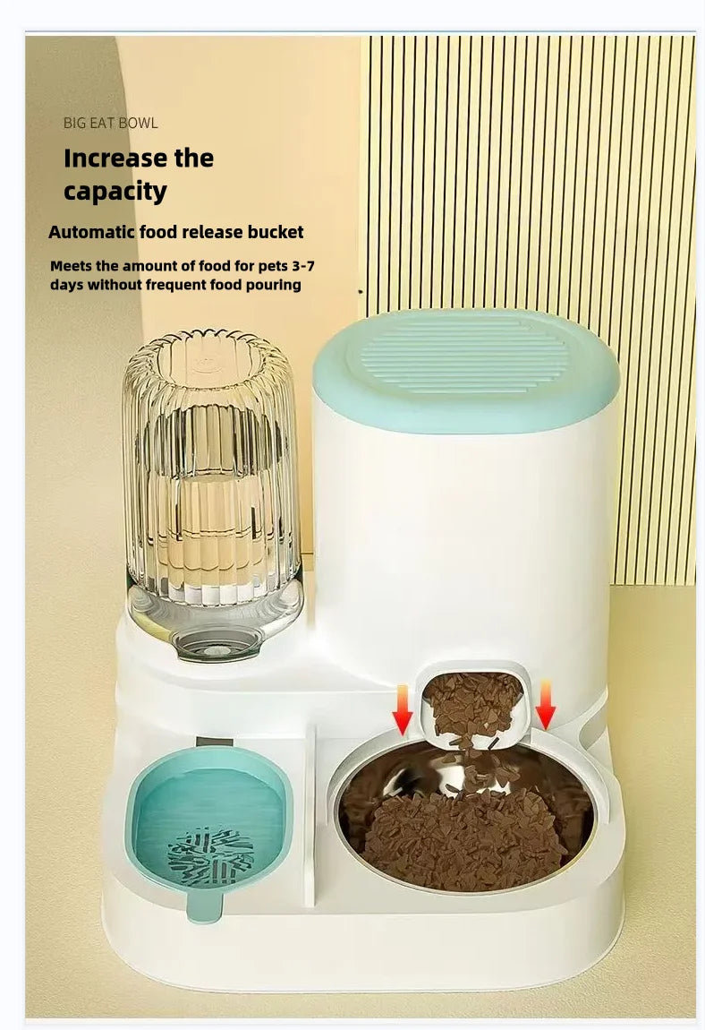Bol distributeur automatique intégré nourriture et eau pour chats et chiens