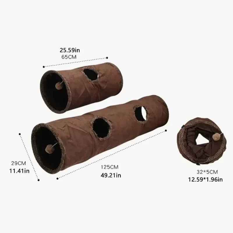 Cat Tunnel Foldable Large Brown Suede Interactive Pet Toy With Peepholes Bubble Ball Indoor Outdoor Collapsible Hot New