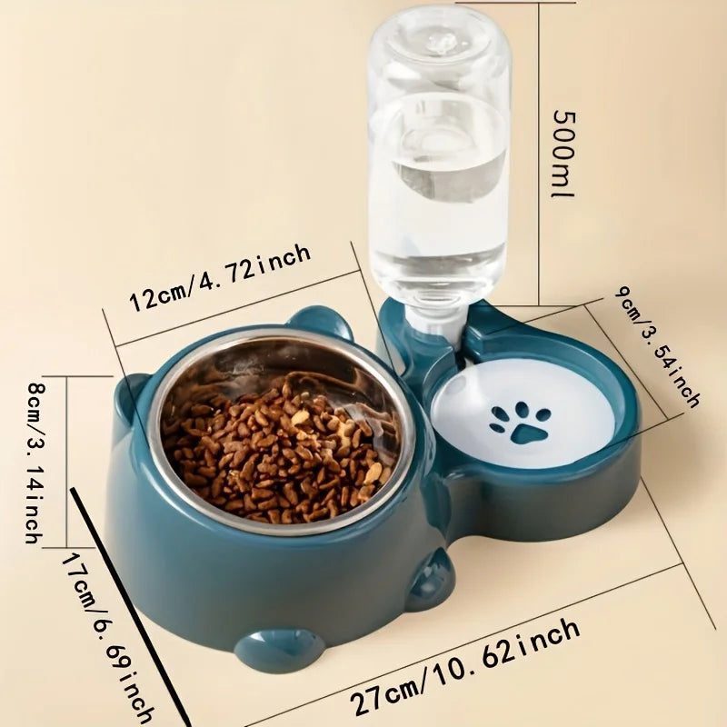 Automatic Pet Feeder and Water Dispenser, Integrated Feeding System for Cats and Dogs, No Battery or Power Needed, Slanted Opening