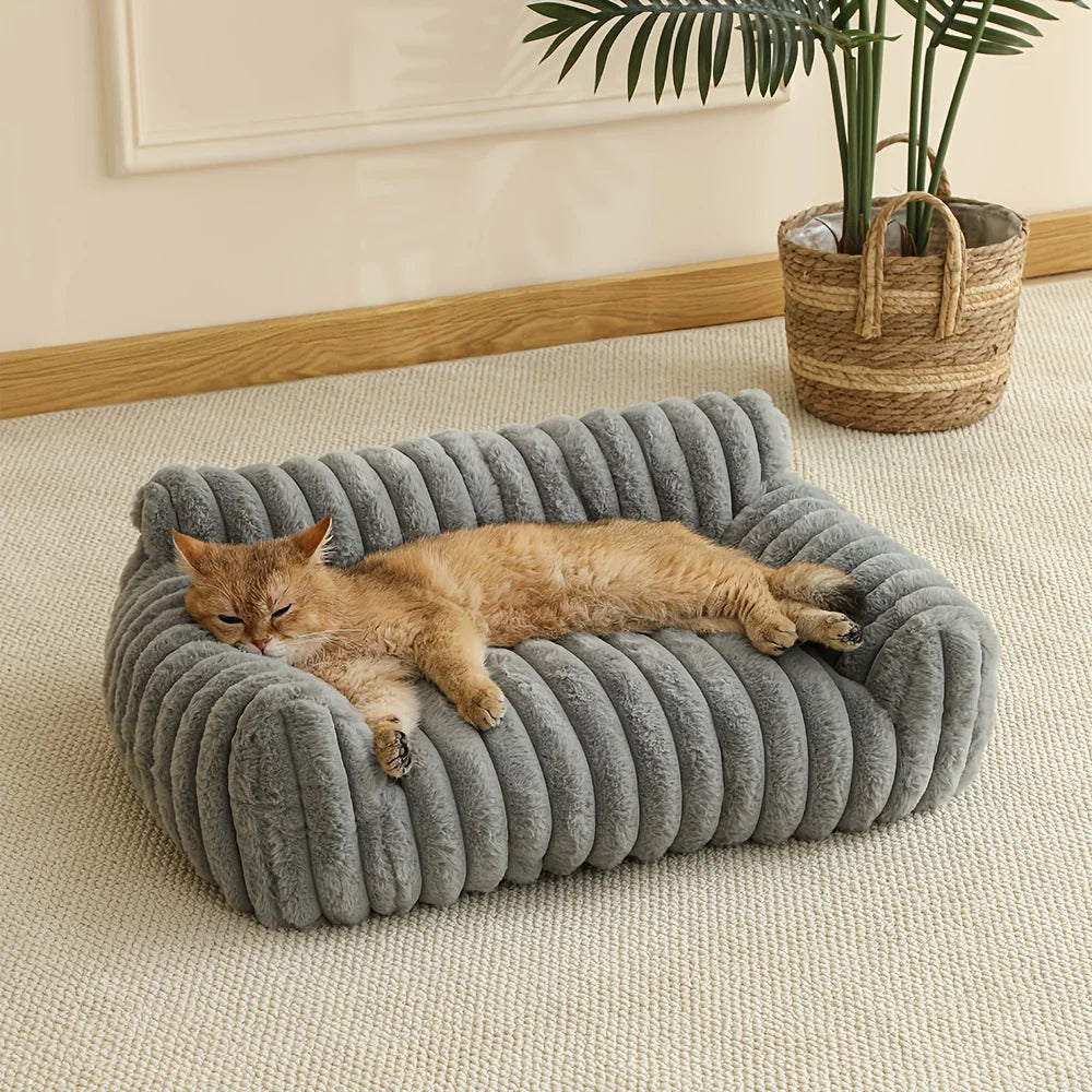 1PC Cat Sofa Bed - Soft Polyester Pet Bed with Striped Design, Breathable for All Seasons, Suitable for Small to Medium Cats