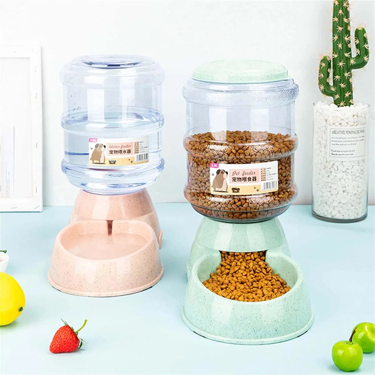 Distributeur automatique de nourriture 3,8L grande capacité avec fontaine à eau pour chats et chiens