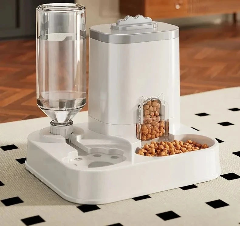 Distributeur d'eau automatique avec bassin nourriture intégré sans pile — design une pièce pour chats et chiens