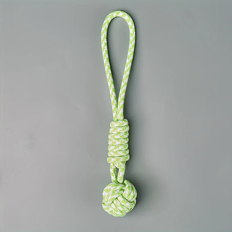 Random 1 piece of heavy-duty tow rope toy suitable for large dog breeds - thick and wide woven rope ball with red striped fabric