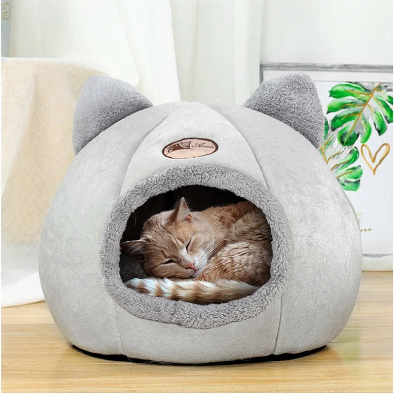 Lit grotte tête de chat avec coussin amovible — tente cosy et chaude pour chat