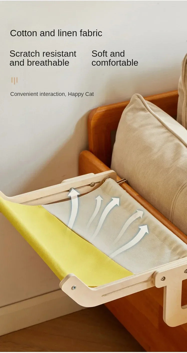 Window Mounted Cat Hammock Solid Wood Hanging Bed Sunbathing Nest for Cats Winter Pet Supplies Space Saving Indoor Furniture