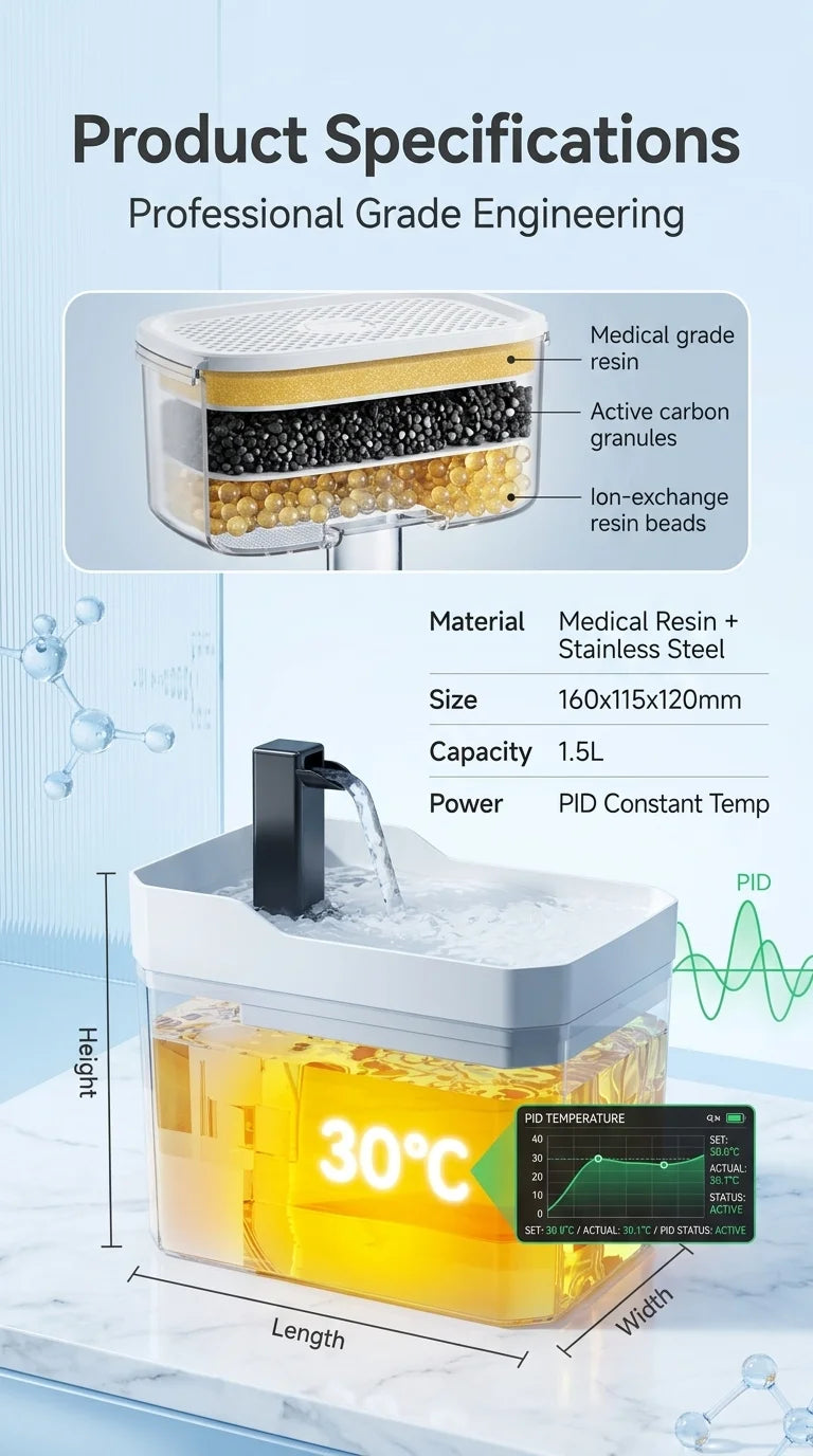 Fontaine à eau intelligente à température constante pour chat et chien – 25-30°C
