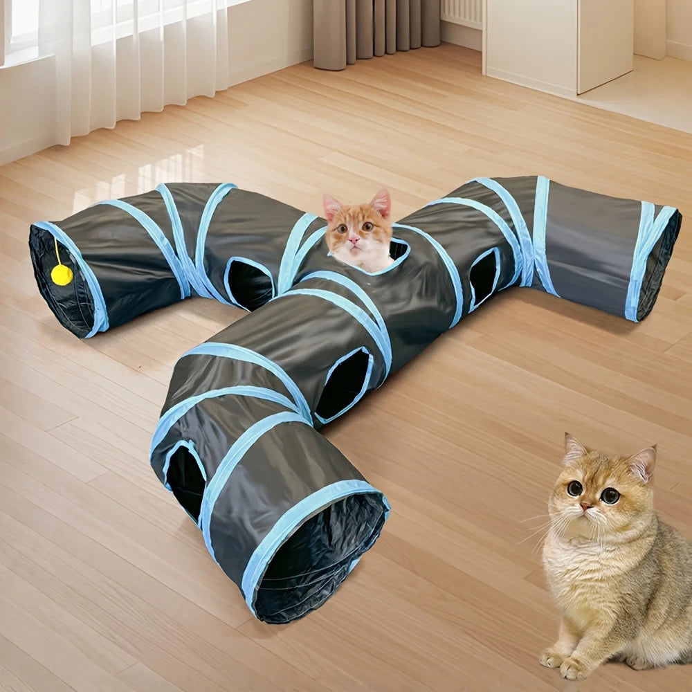 Cat Tunnel Foldable Kitty Tunnel Pet Supplies T Cross Pass Play Tunnel Cat Toy Breathable Drill Barrel for Indoor Loud Paper