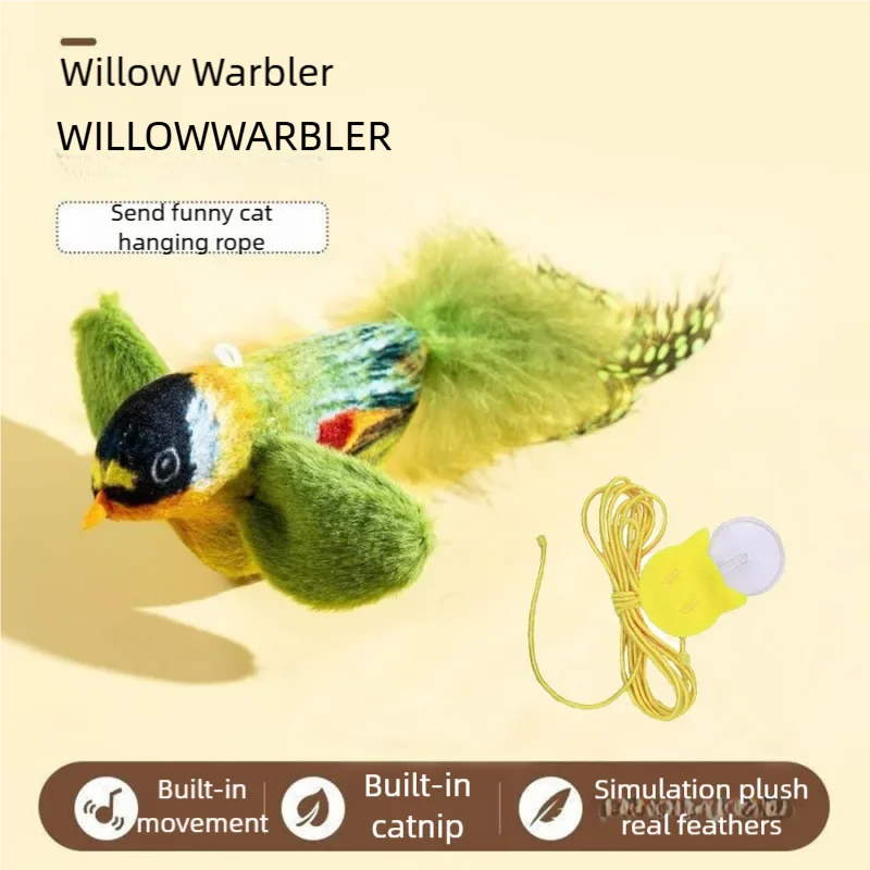 Interactive Cat Toy Electric Simulation Bird With Chirping Sound Flapping Wings Plush Chew Bite Toy For Kittens Cats Pet Supplie