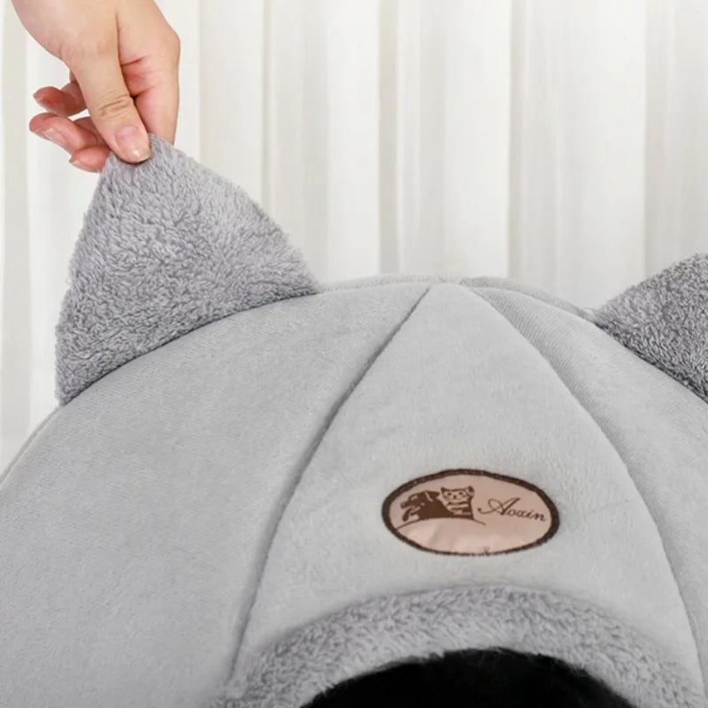 Lit grotte tête de chat avec coussin amovible — tente cosy et chaude pour chat