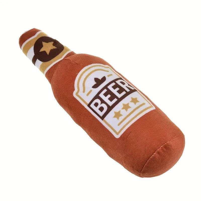 1Pc Realistic Beer Bottle Shaped Squeaky Dog Toy Durable Chewable Interactive Sound for Teething Puppies Adult Dogs Outdoor Play