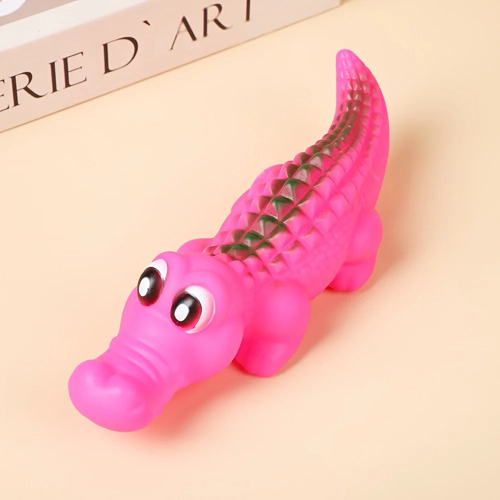 Jouet crocodile en caoutchouc couinant pour chien – Durable, à mâcher, design animal amusant, couleurs assorties
