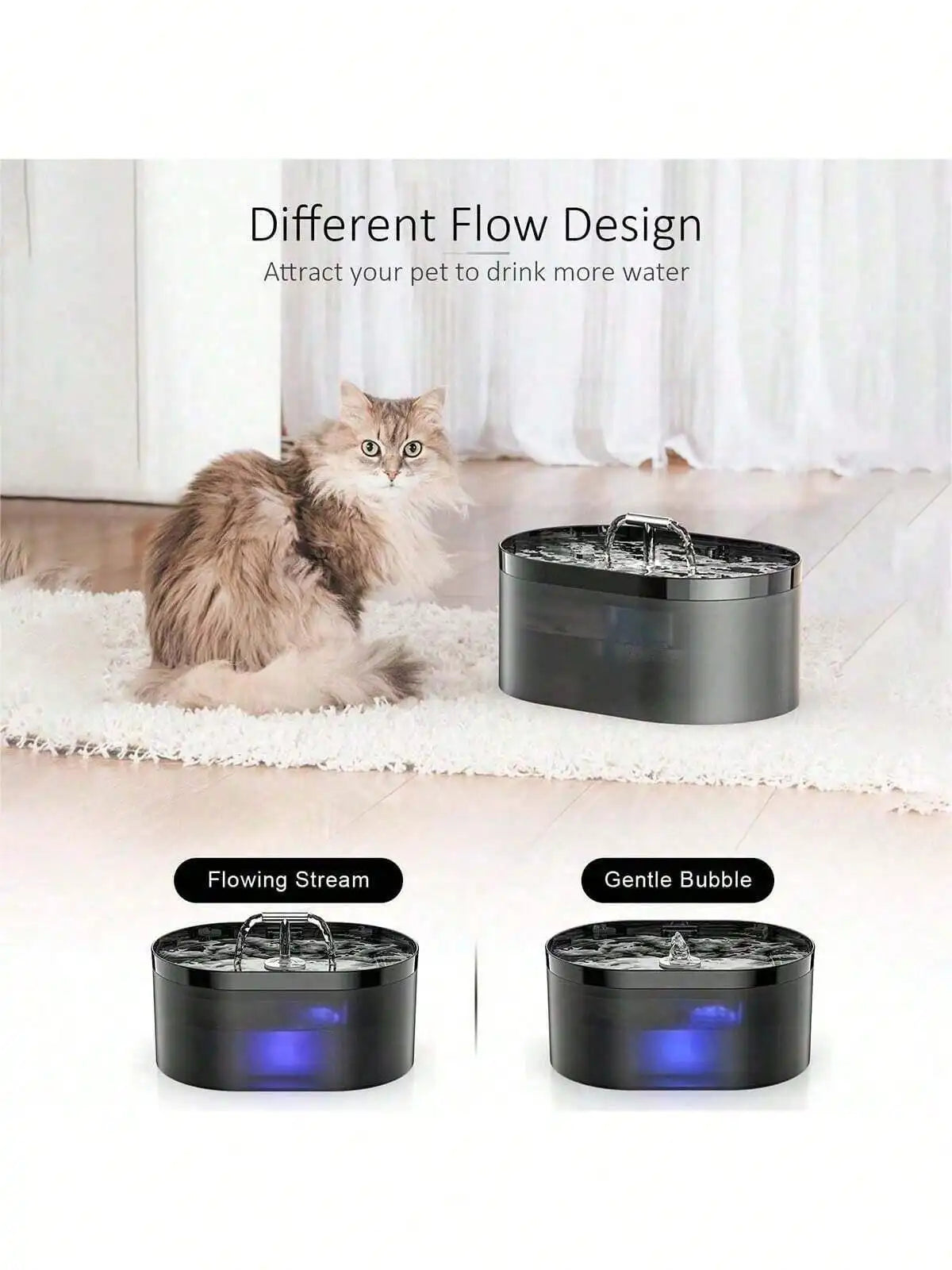 Cat Water Fountain or Filter, 2.2L Automatic Cat Drinking Fountain with Super Silent Pump and Activated Carbon Filter, Cat Fou