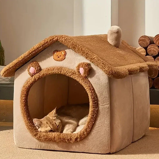 Maison grotte pliable lavable pour très petits et petits chiens et chats — canapé lit cosy