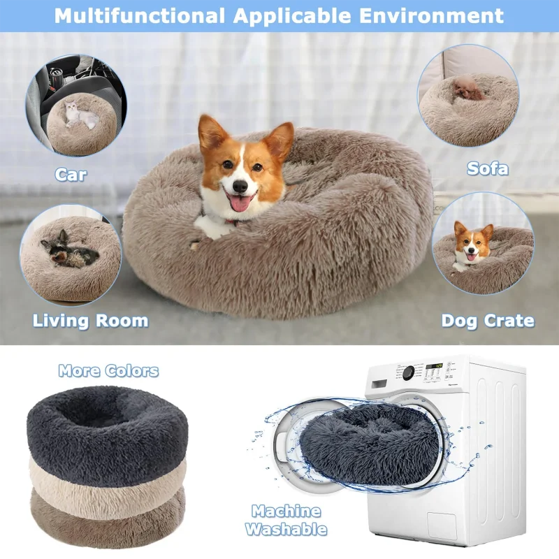 Lit donut super doux lavable pour chat et chien — confort hivernal optimal