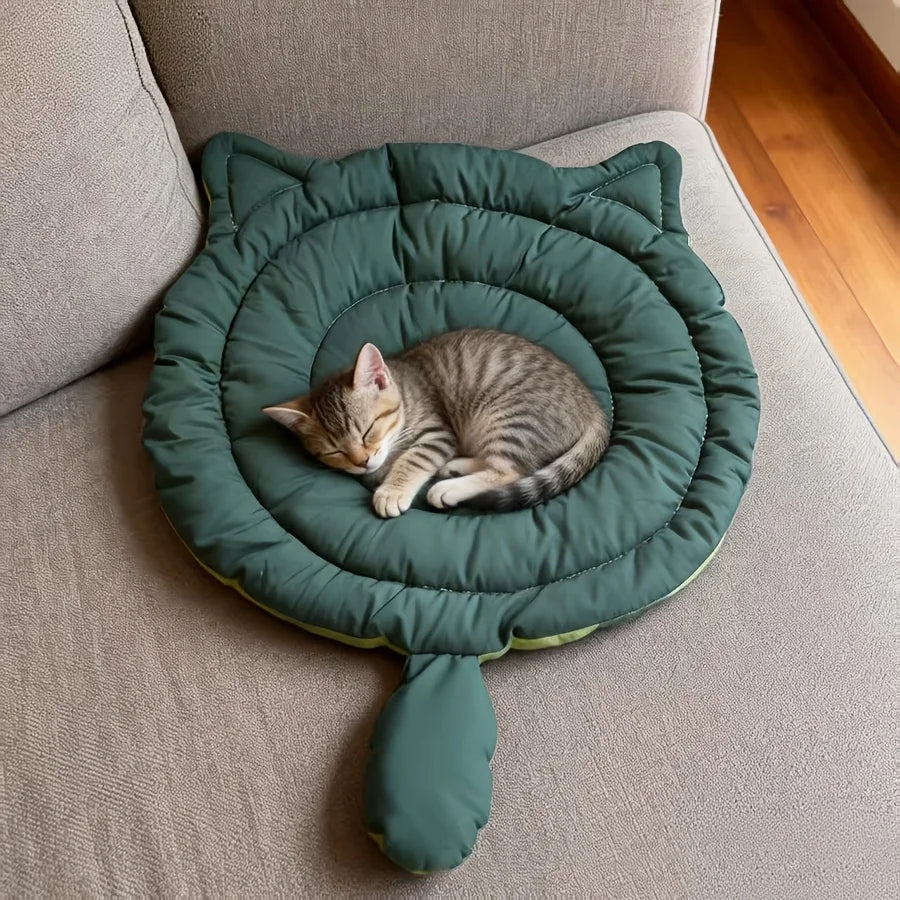 Cute Plush Cushion Cat Bed 1pcCat Shaped Pet Bed Mat Soft Breathable Washable Sleeping Pad for Cats Dogs All Season Use