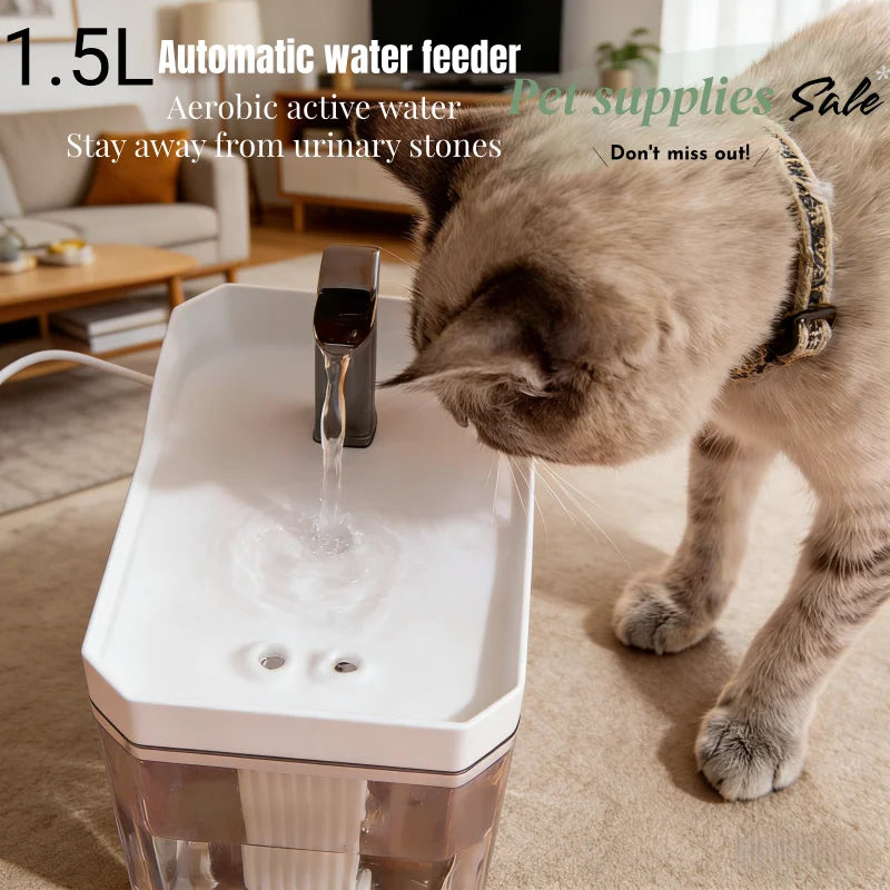 Automatic 1.5 L USB Pet Water Fountain for Cats and Small Dogs – Filtered, Silent