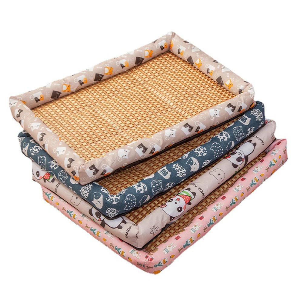 Tapis en rotin rafraîchissant pour chat et petit chien — coussin été antidérapant