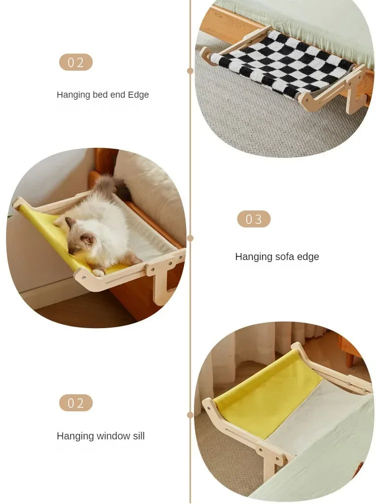 Window Mounted Cat Hammock Solid Wood Hanging Bed Sunbathing Nest for Cats Winter Pet Supplies Space Saving Indoor Furniture
