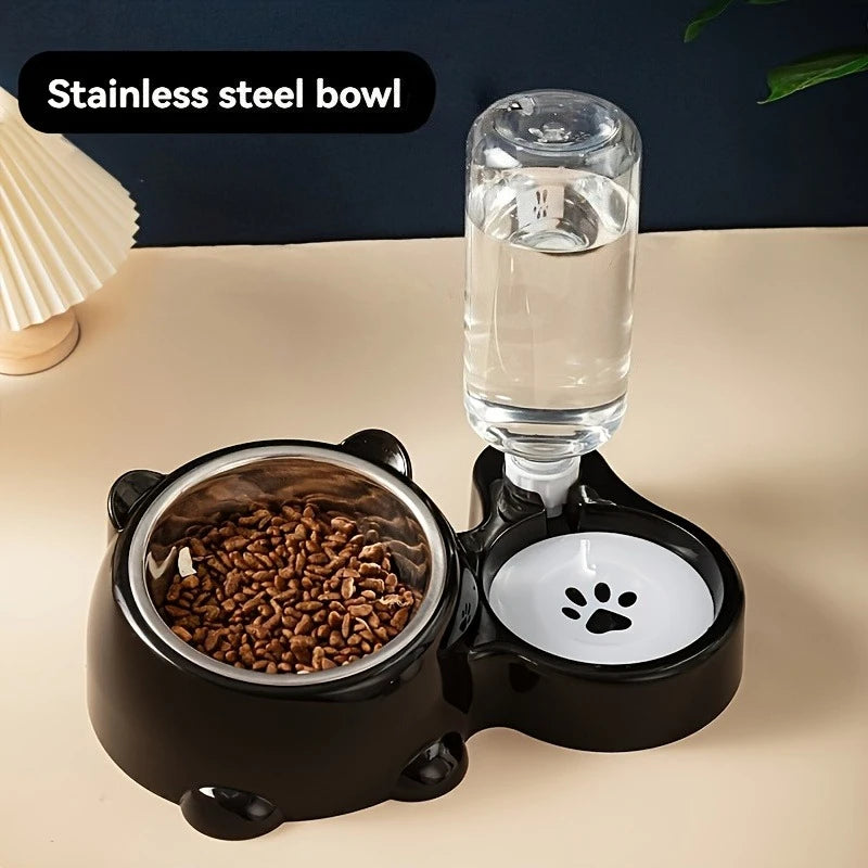Distributeur automatique nourriture et eau intégré sans pile — embouchure inclinée pour chats et chiens