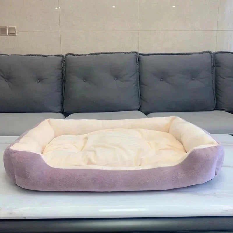 Long Plush Calming Dog Bed Large Pet House - Deep Sleeping Warm Soft Cushion, Non-Slip Bottom for Puppy Chihuahua & Cats