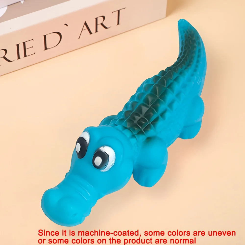 Jouet crocodile en caoutchouc couinant pour chien – Durable, à mâcher, design animal amusant, couleurs assorties
