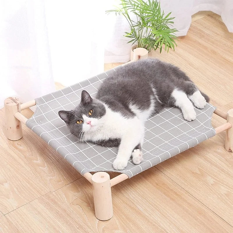 Hamac en bois pour chat et chien — lit surelevé rafraîchissant portable intérieur et extérieur