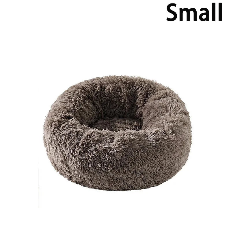 Lit donut rond en fausse fourrure lavable pour petits et moyens chiens et chats — sommeil apaisant