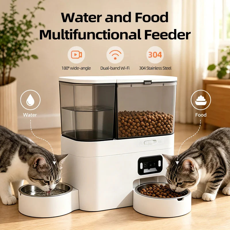Automatic Camera Automatic Pet Feeder Water Fountain WIFI APP Video Smart Dog 5L Food Dispenser 3L Gravity Water Drinker Bowl
