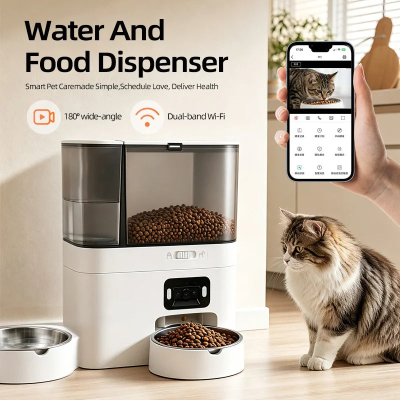 Automatic Camera Automatic Pet Feeder Water Fountain WIFI APP Video Smart Dog 5L Food Dispenser 3L Gravity Water Drinker Bowl