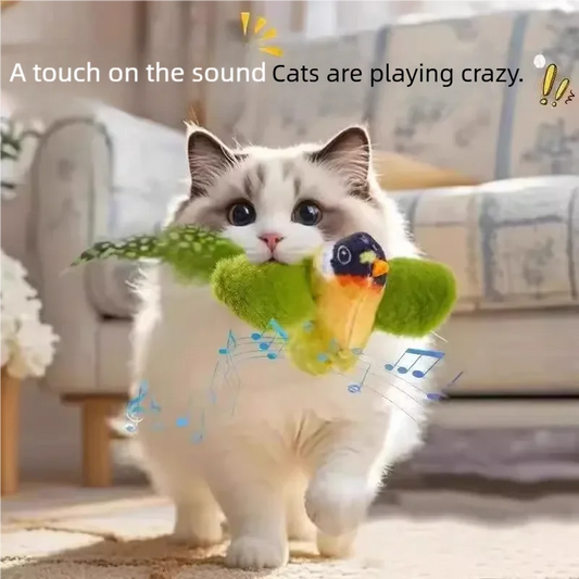 Interactive Cat Toy Electric Simulation Bird With Chirping Sound Flapping Wings Plush Chew Bite Toy For Kittens Cats Pet Supplies