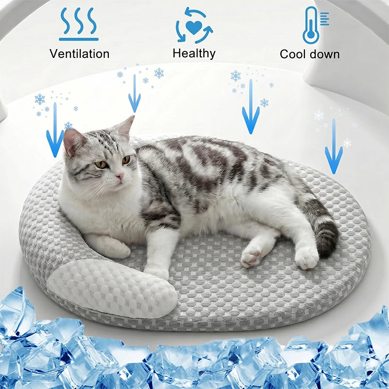 Lit nid ovale rafraîchissant en soie de glace pour petits, moyens et grands chiens et chats