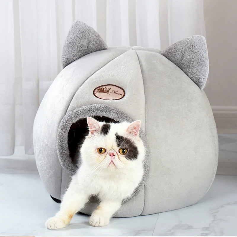 Lit grotte tête de chat avec coussin amovible — tente cosy et chaude pour chat
