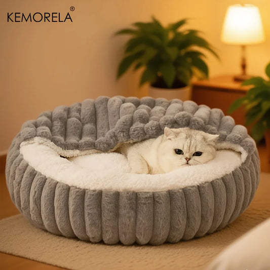 Lit grotte rond apaisant pour chaton et chiot — coussin chaud antidérapant intérieur