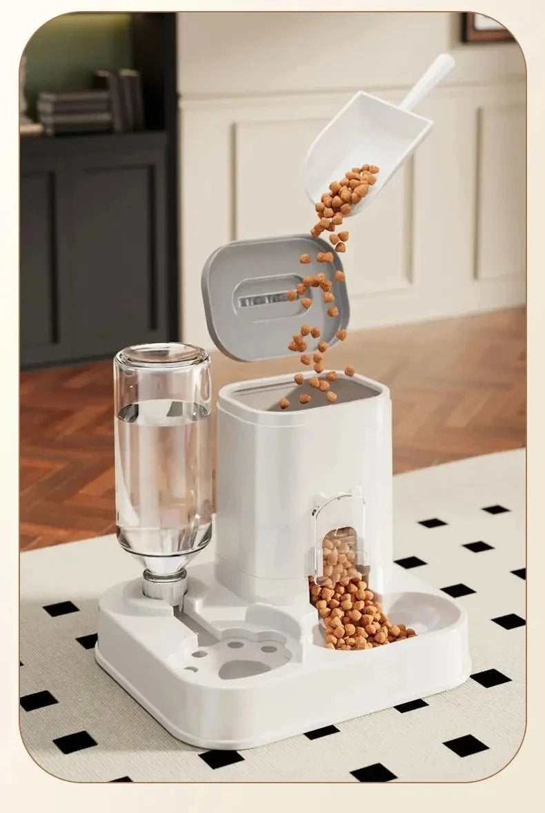 Distributeur d'eau automatique avec bassin nourriture intégré sans pile — design une pièce pour chats et chiens