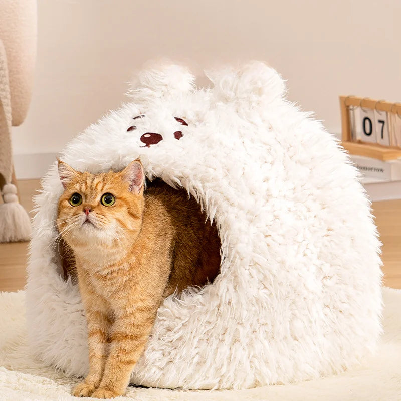 Lit maison ultra-doux pour chat et petit chien — peluche chaude et confortable